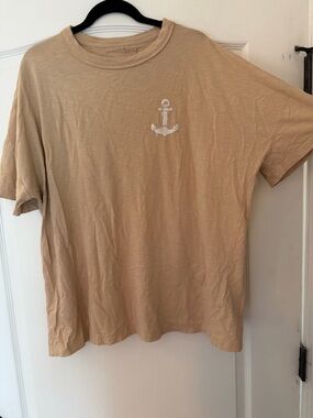 aerie Tan Short Sleeve Crewneck Tee with White Anchor